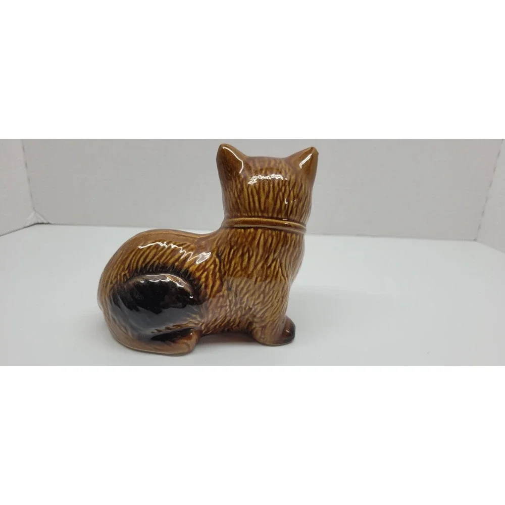 Vintage Porcelain Kitty‎ Cat Handcrafted Collectibles Brown Black Red Bow Tie